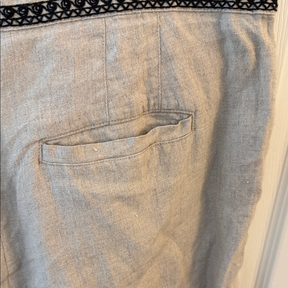 LOFT Linen Beige Romper with Black Floral embroidery - Picture 9 of 9